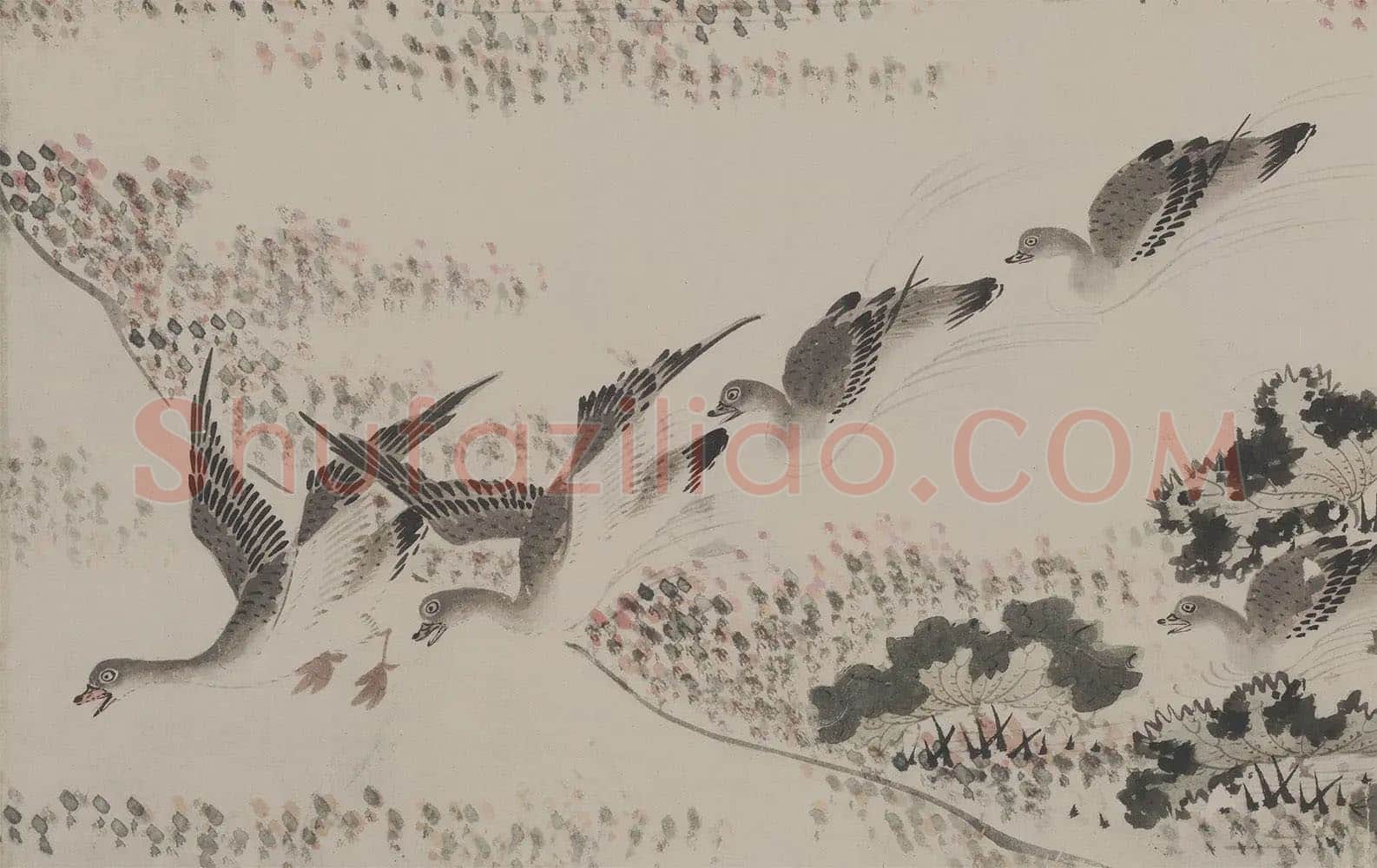 《王守谦千雁图卷》局部