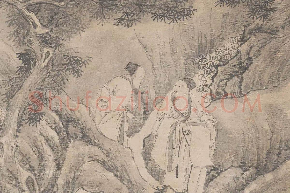 钱贡山水人物画书画合璧长卷《兰亭诗序图卷》局部 (1)