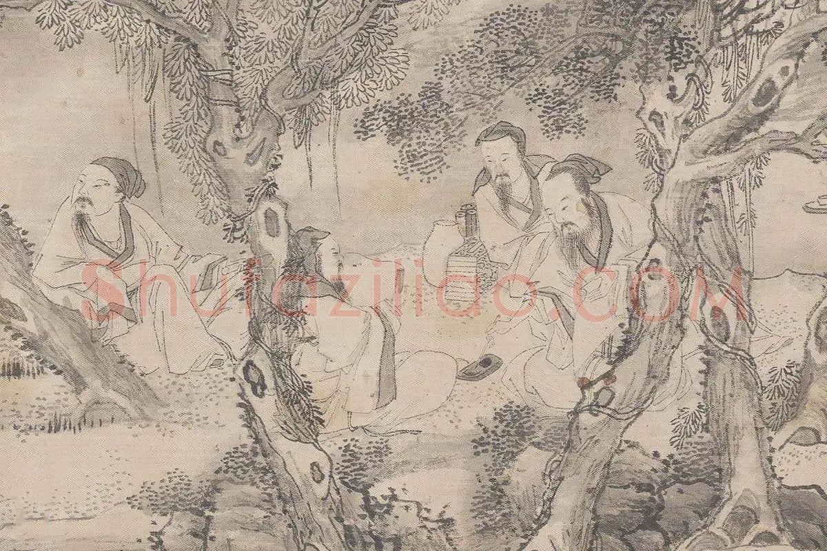 钱贡山水人物画书画合璧长卷《兰亭诗序图卷》局部 (5)