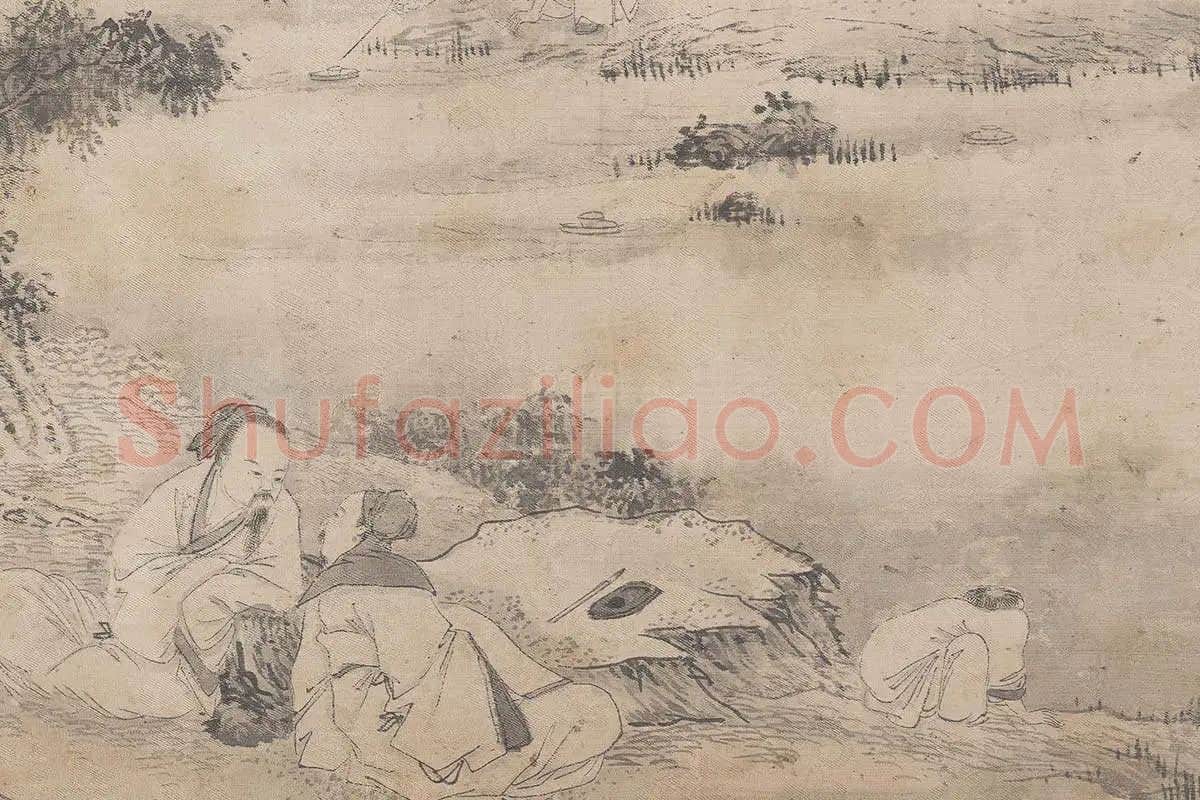 钱贡山水人物画书画合璧长卷《兰亭诗序图卷》局部 (7)