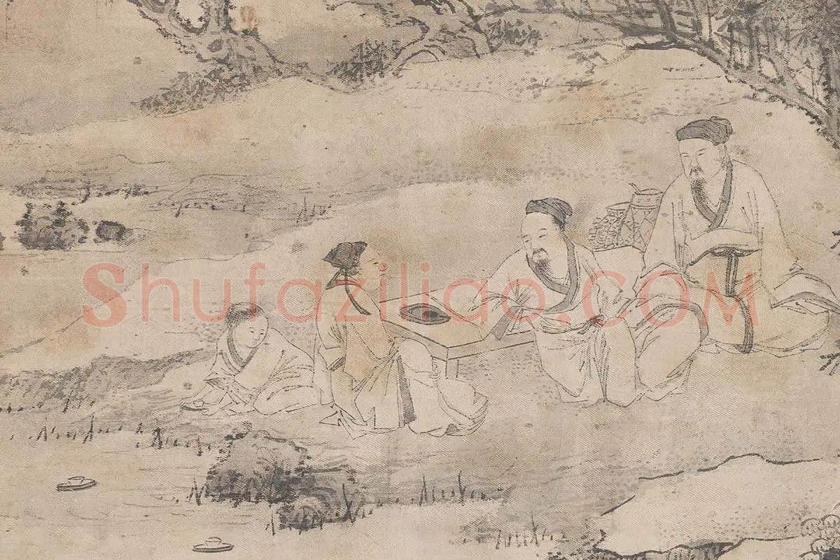 钱贡山水人物画书画合璧长卷《兰亭诗序图卷》局部 (11)