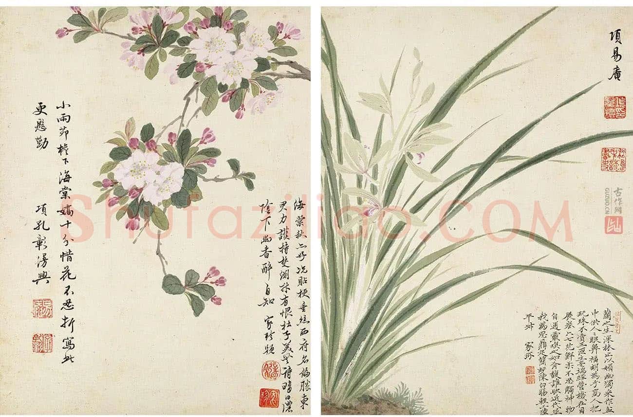项圣谟《花卉十开》花鸟画高清册页_04