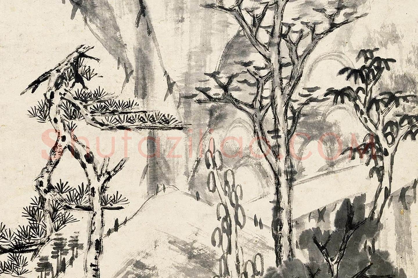 八大山人朱耷山水轴局部 (5)
