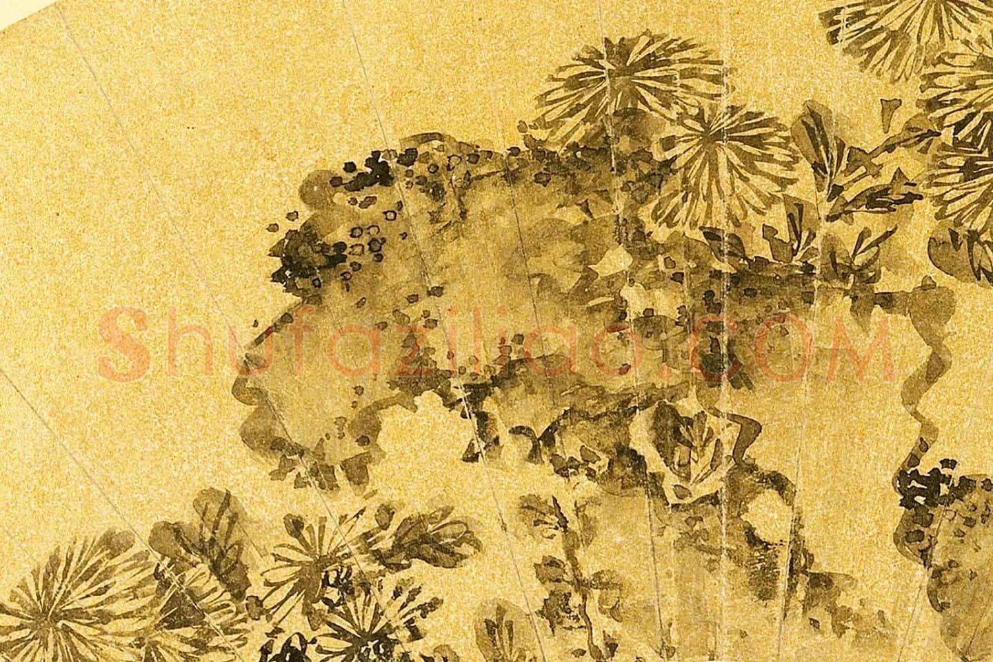 陈淳水墨画《菊石图》扇面局部 (1)