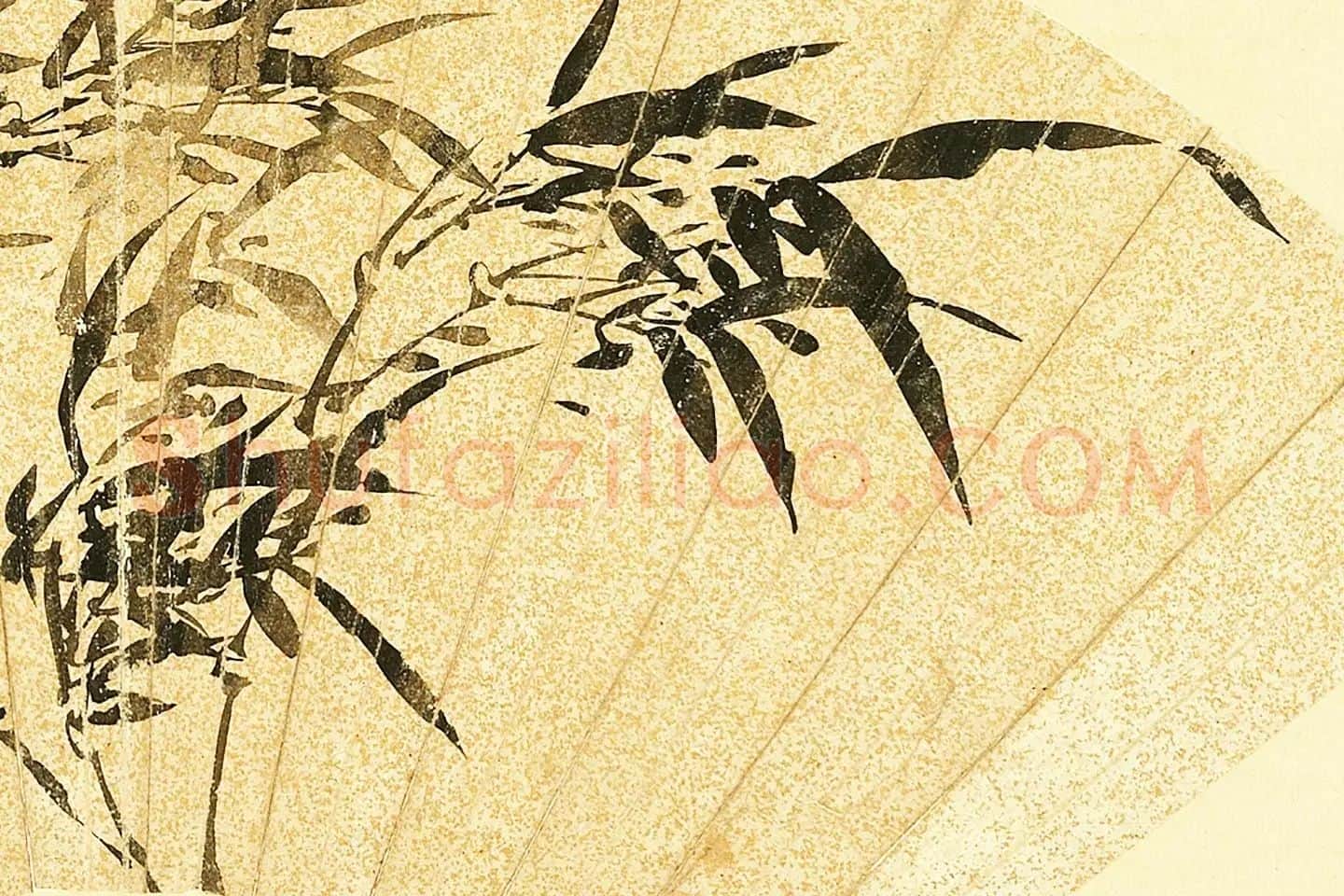 陈淳水墨画《风竹图》扇面局部 (1)