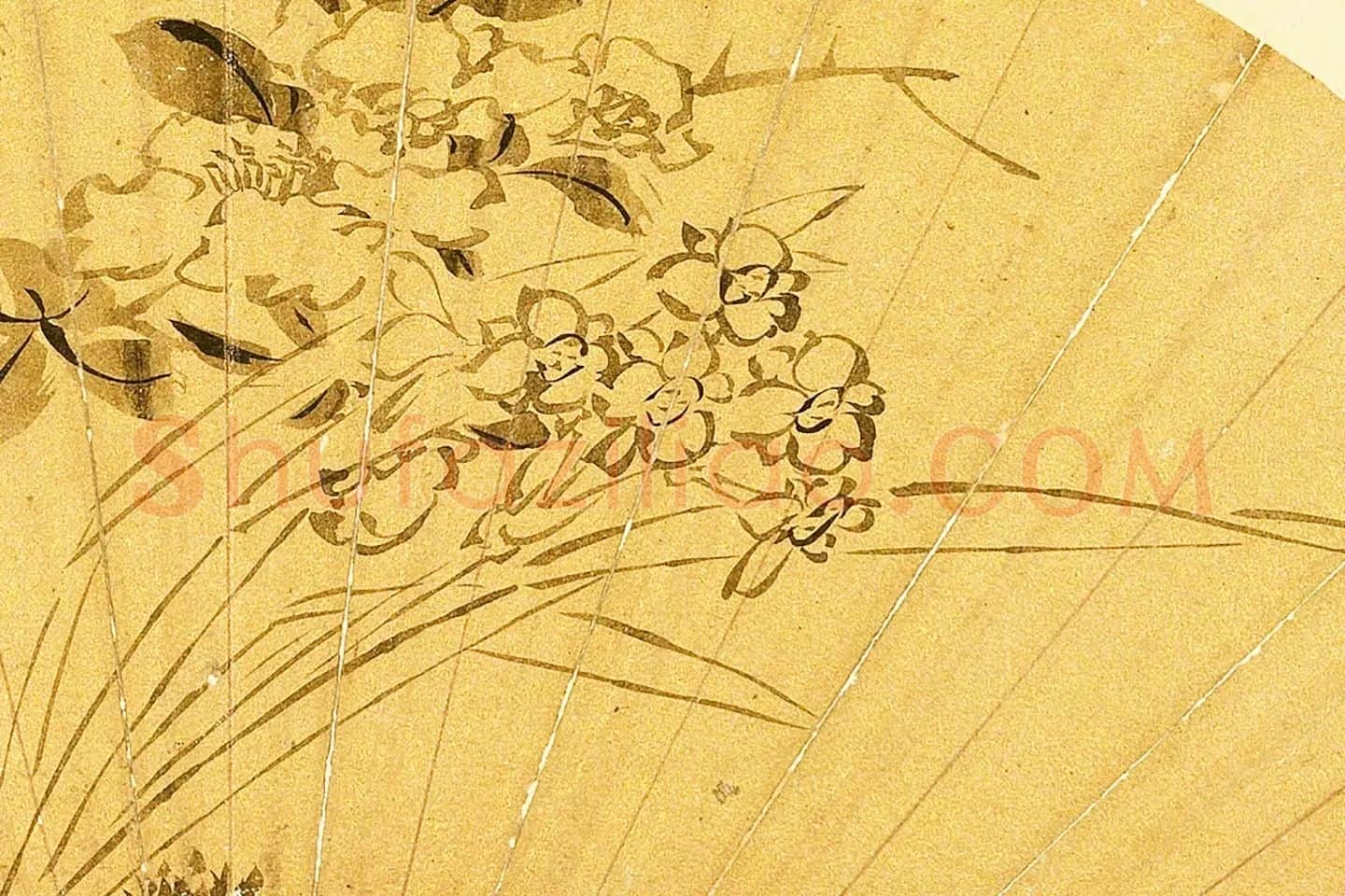陈淳花卉画《水仙茶花》局部 (1)