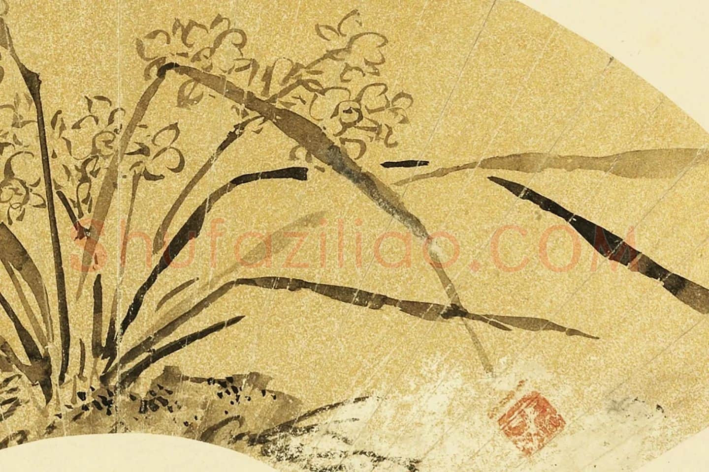 陈淳水墨《水仙》扇面局部 (1)