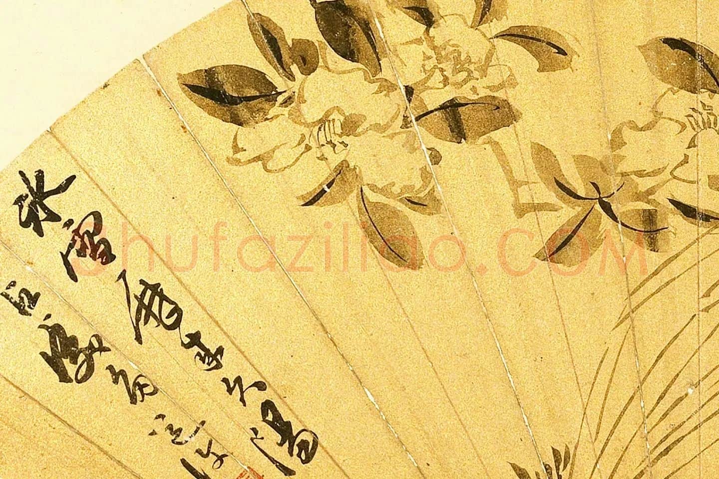 陈淳花卉画《水仙茶花》局部 (2)