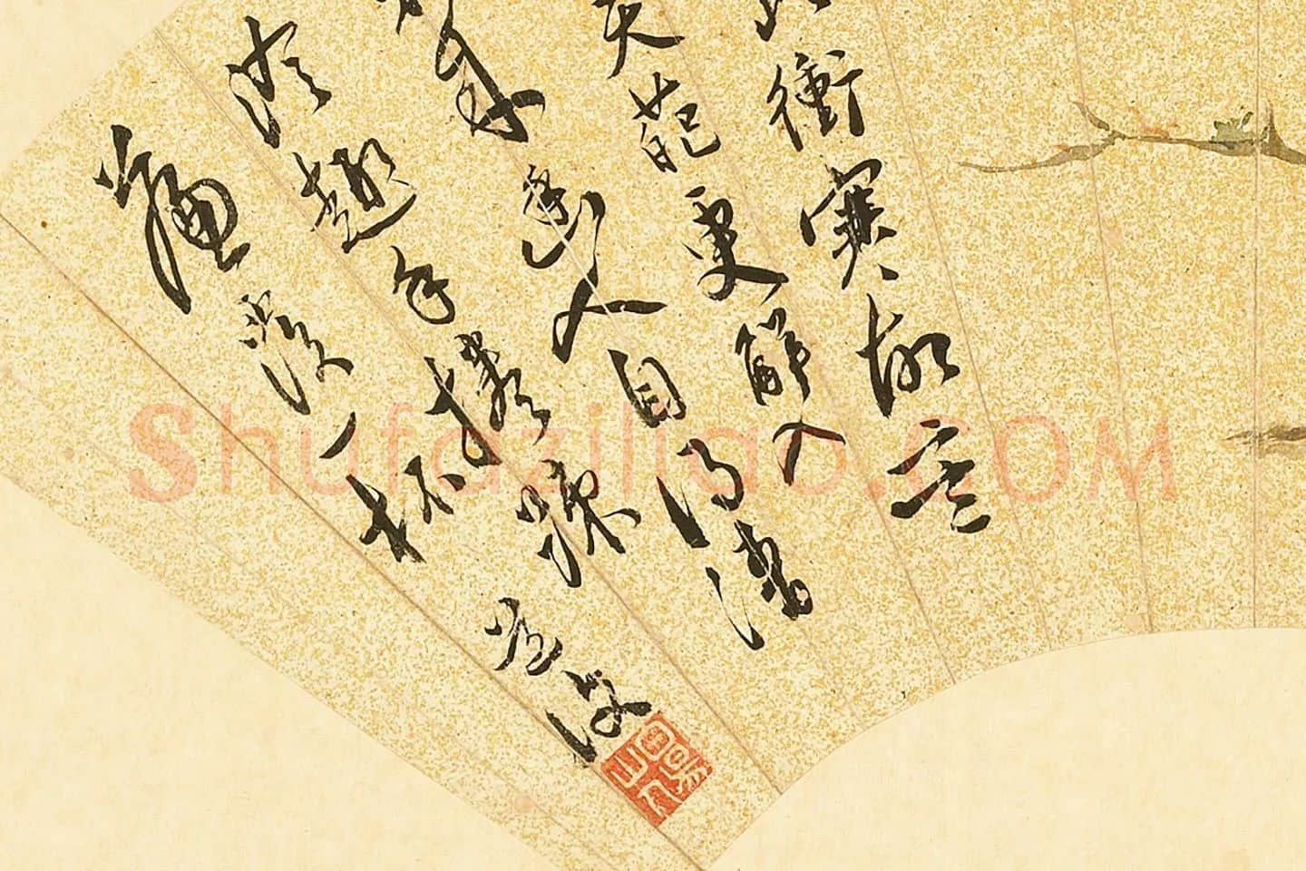 陈淳书画《玉蕊冲寒图》扇面局部 (2)