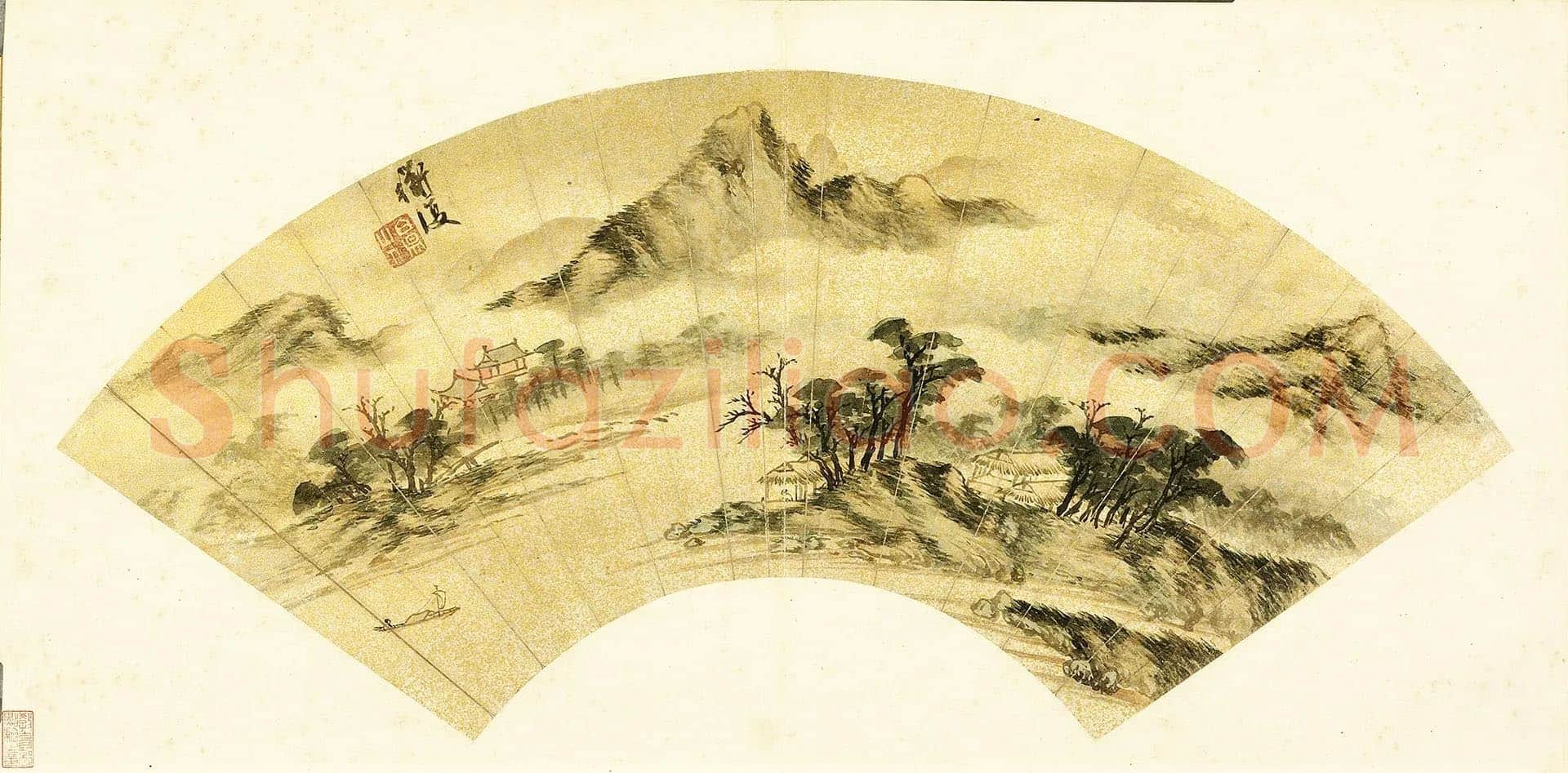 陈淳水墨山水扇面页