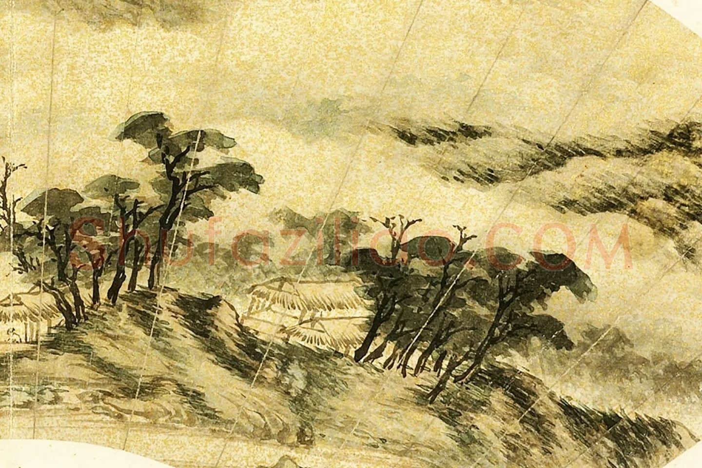 陈淳水墨山水扇面页局部 (1)
