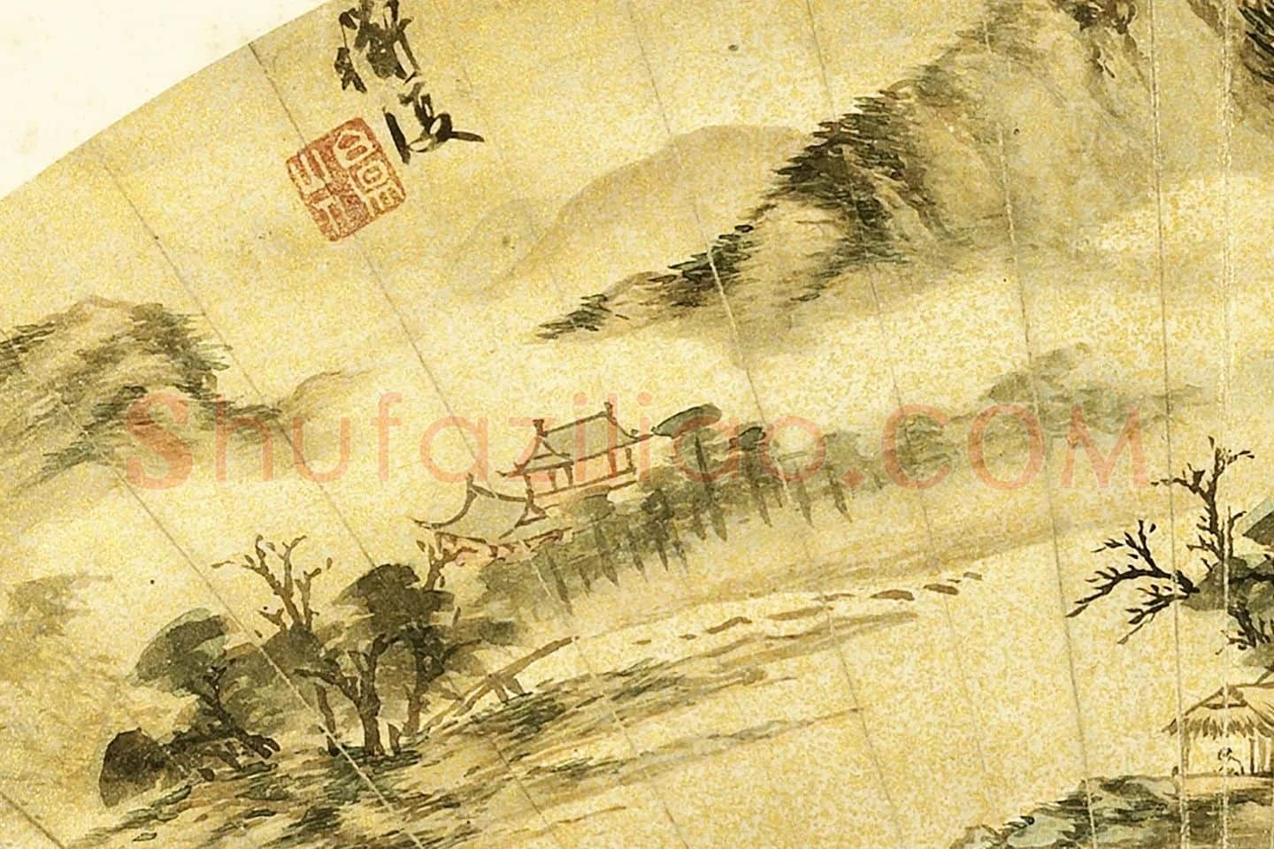 陈淳水墨山水扇面页局部 (2)