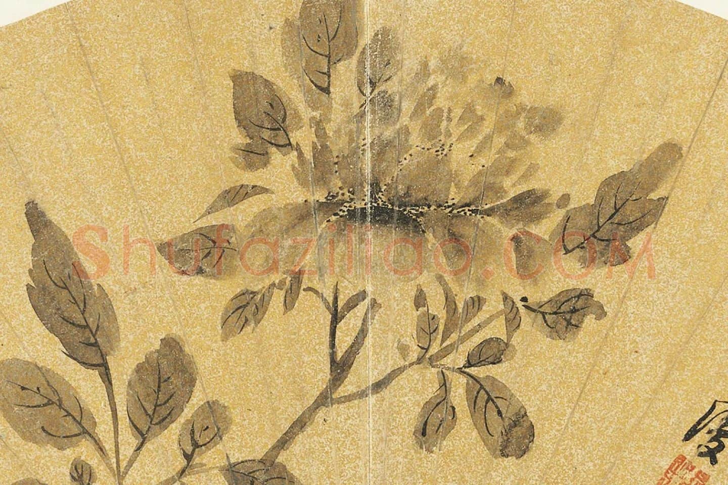 陈淳画牡丹扇面局部 (1)