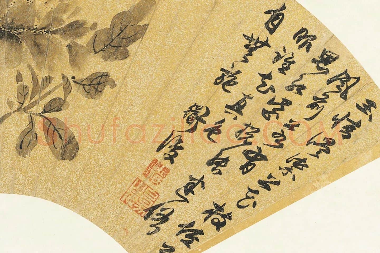 陈淳画牡丹扇面局部 (2)