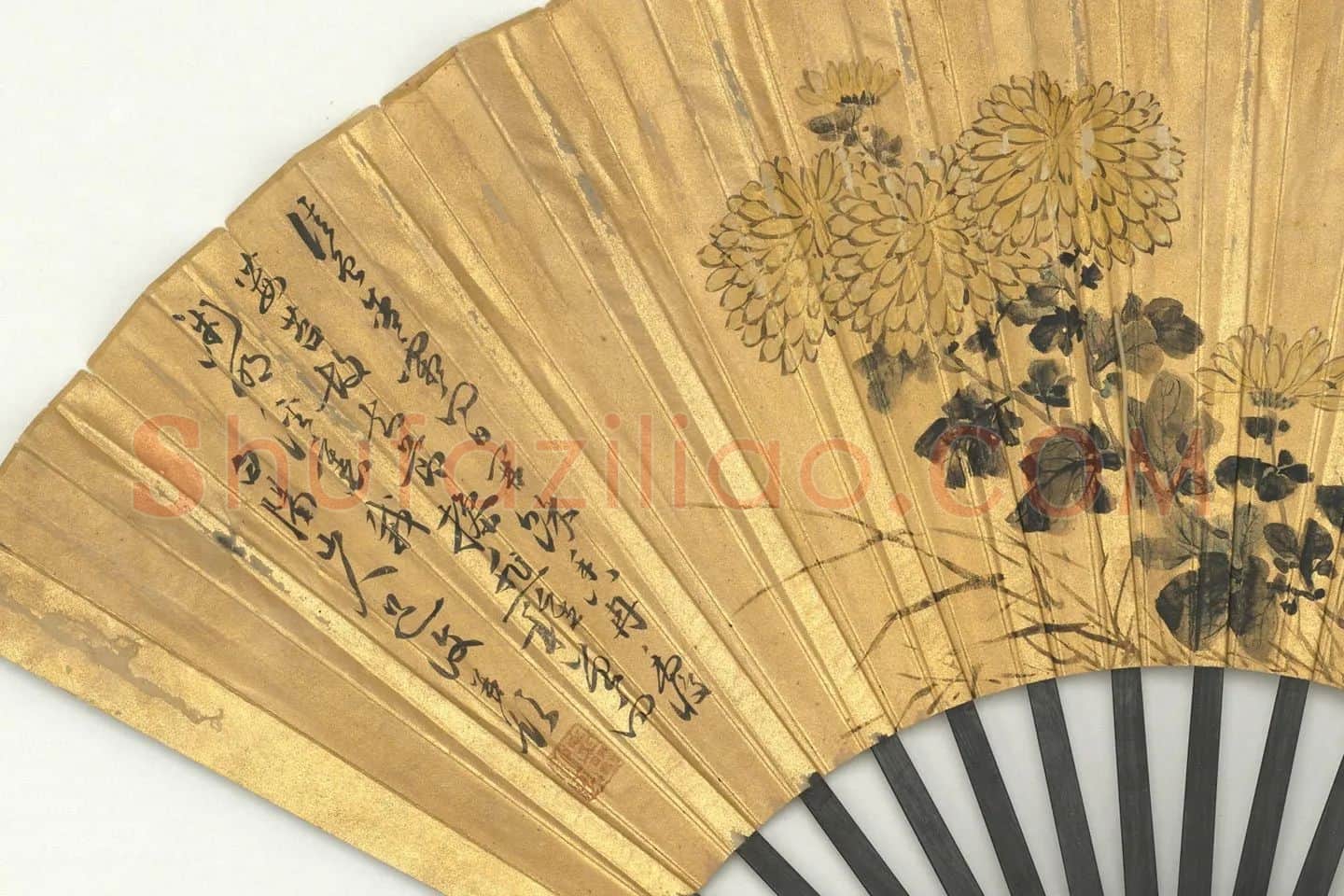 陈淳画菊花图成扇局部 (1)