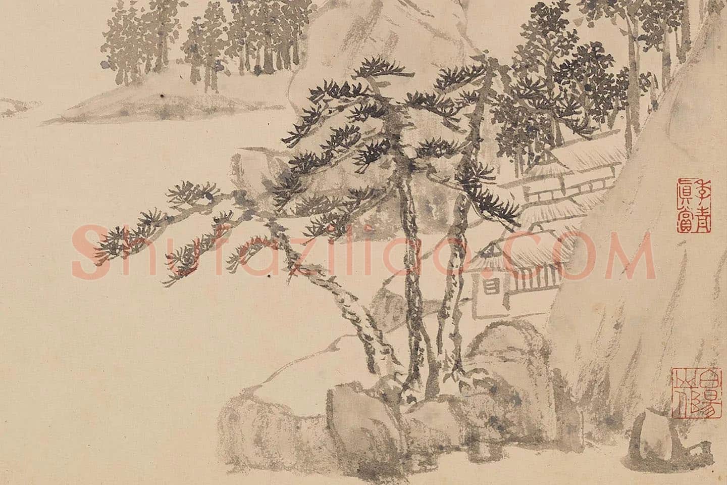 陈淳山水画《江帆远眺图》局部 (1)