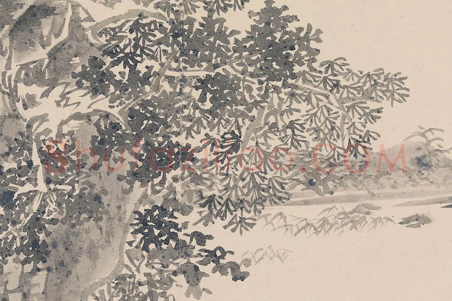 陈淳山水画《石壁舣舟图》局部 (2)