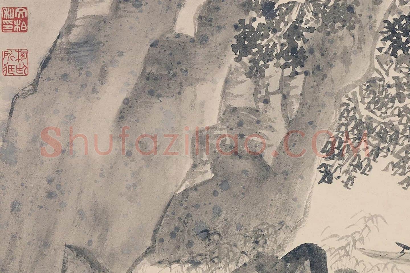 陈淳山水画《石壁舣舟图》局部 (3)