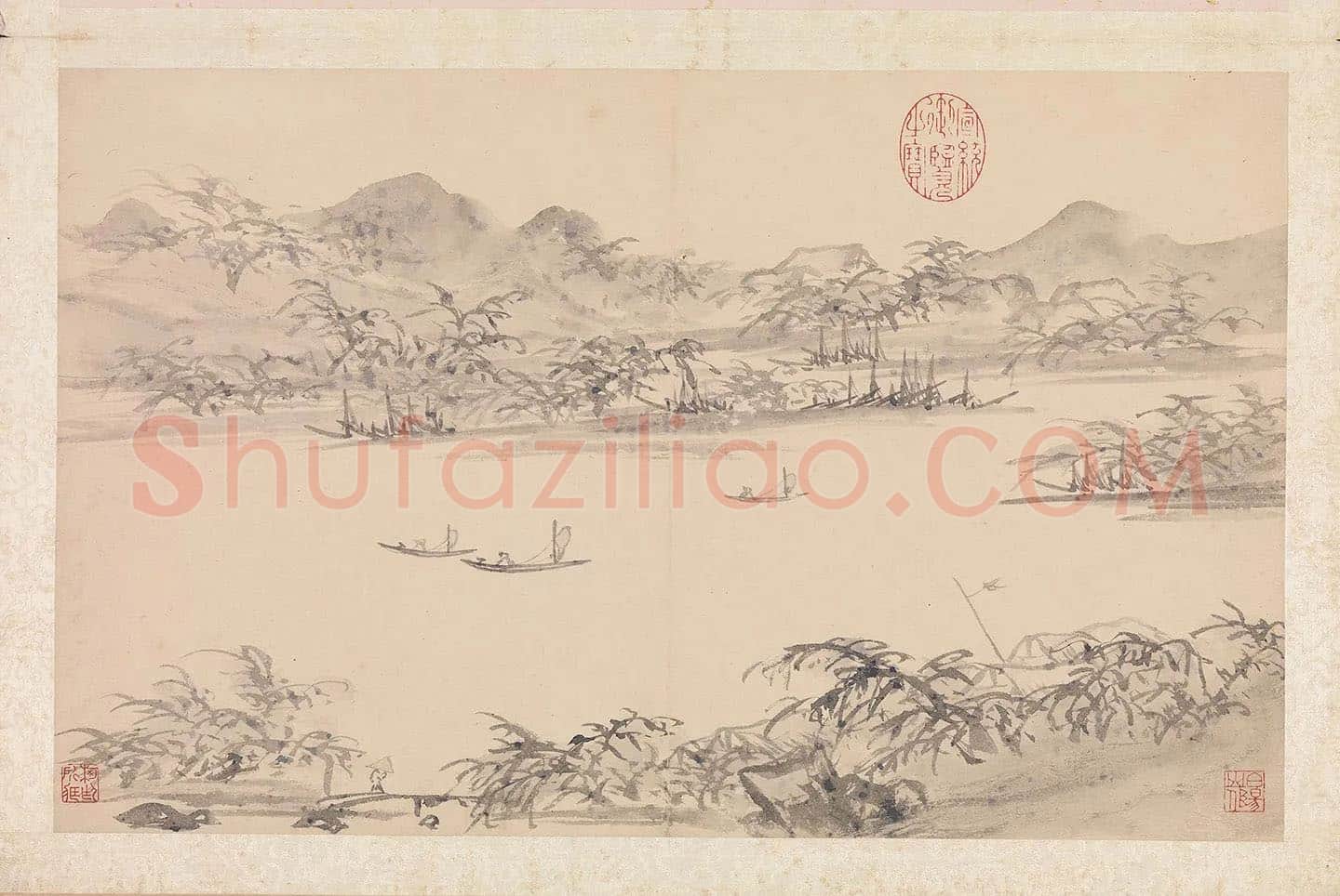 陈淳山水画《芦汀雨泛图》