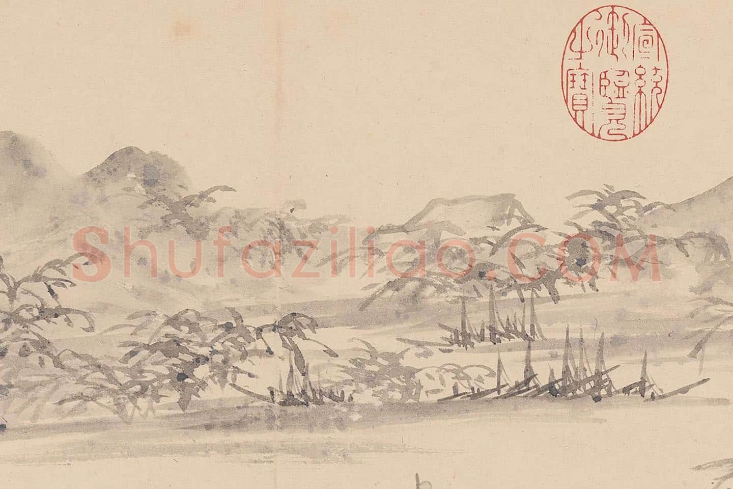 陈淳山水画《芦汀雨泛图》 (2)