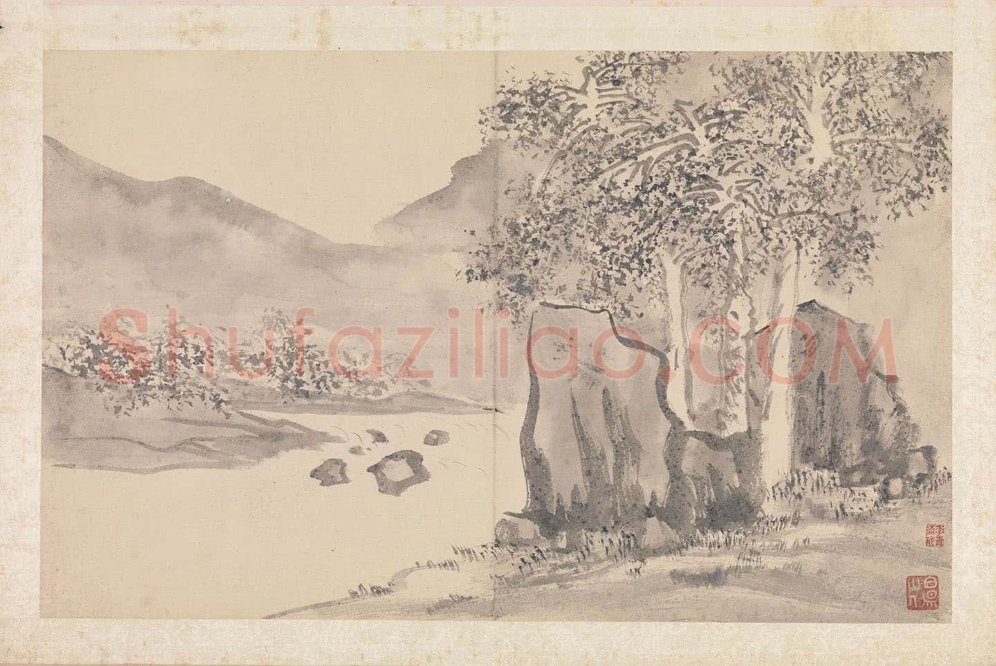 陈淳秋景山水画《乔木秋阴图》
