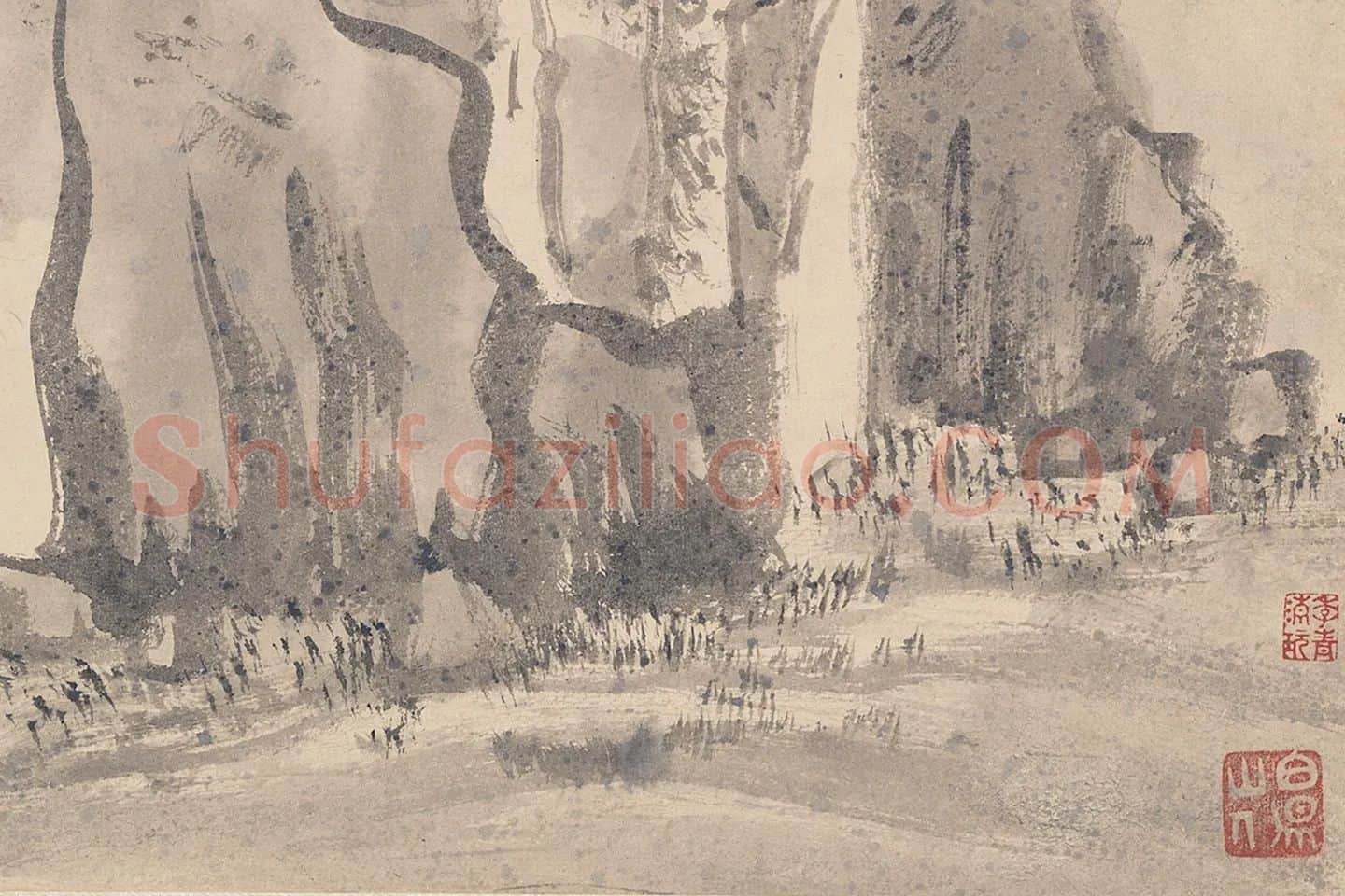 陈淳秋景山水画《乔木秋阴图》局部 (1)