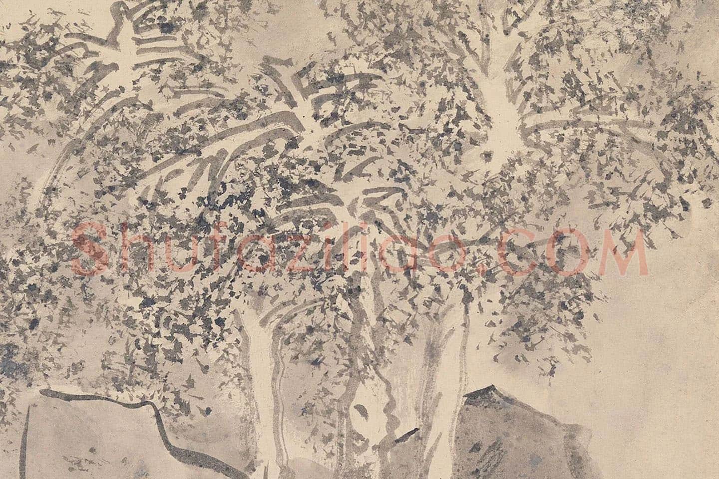 陈淳秋景山水画《乔木秋阴图》局部 (2)