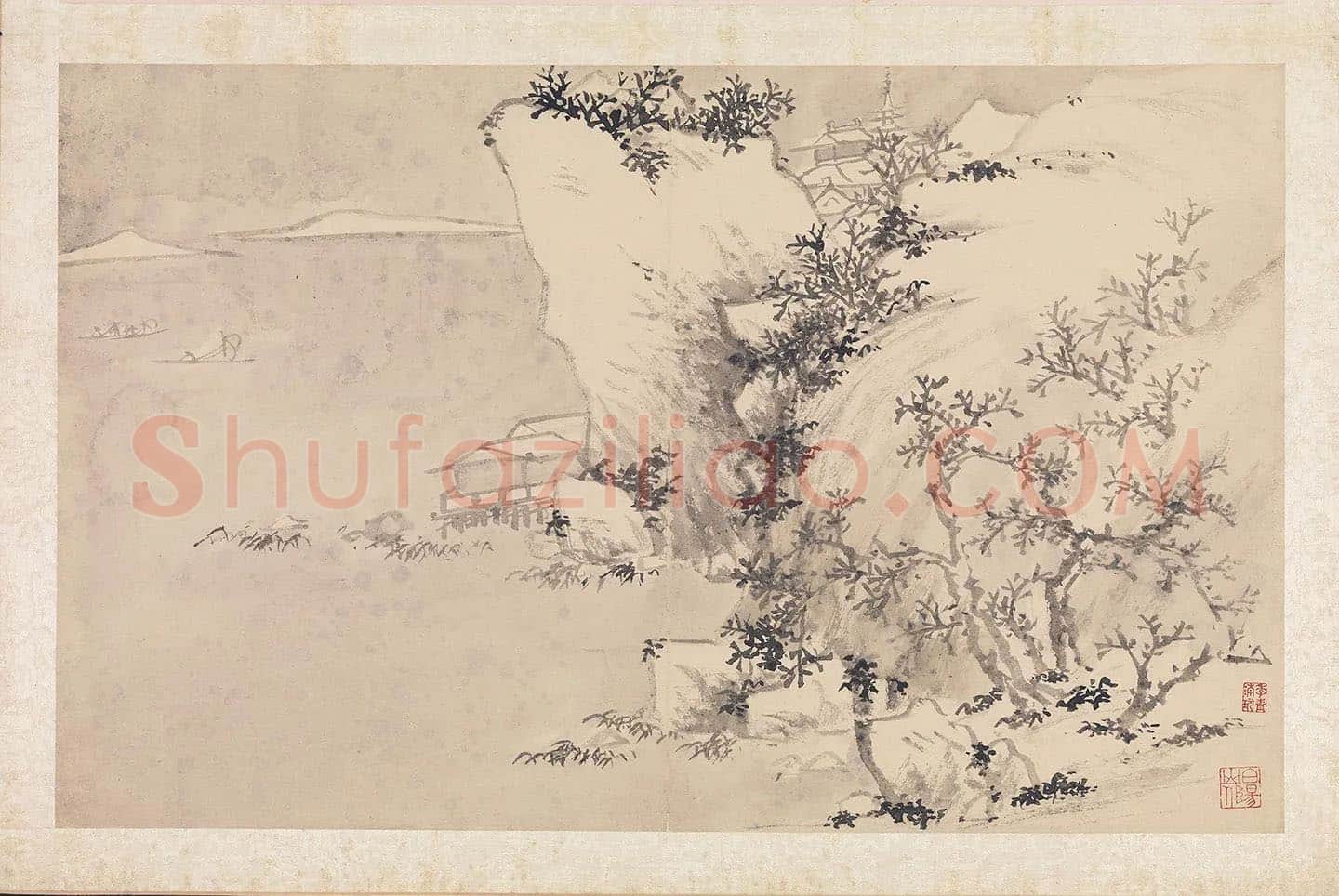 陈淳冬景山水画《寒江钓雪图》页