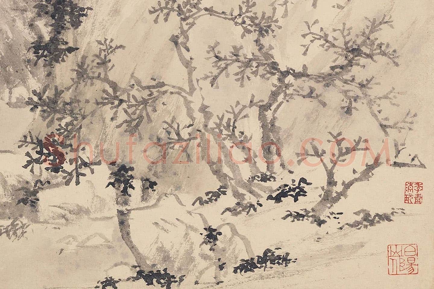 陈淳山水画《寒江钓雪图》局部 (1)