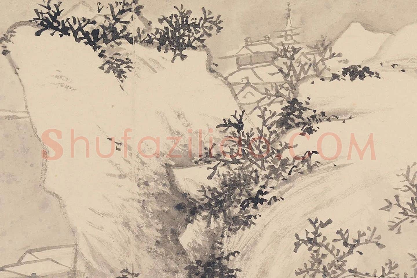 陈淳山水画《寒江钓雪图》局部 (3)