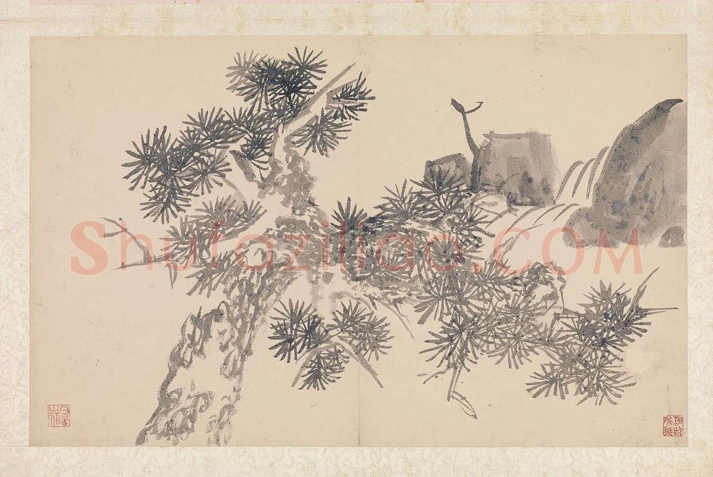 陈淳山水《蟠松临涧图》
