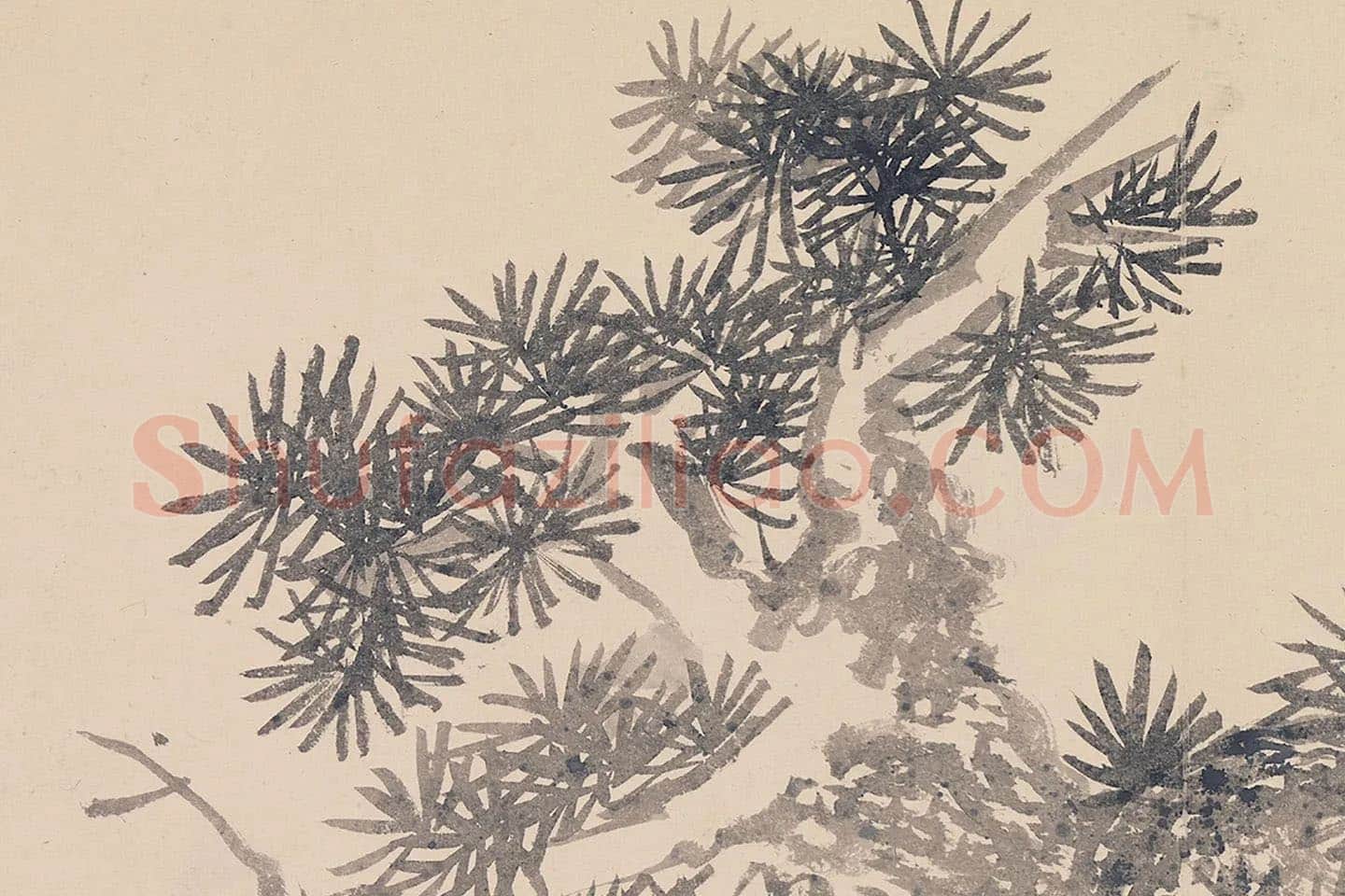 陈淳山水画《蟠松临涧图》局部 (1)