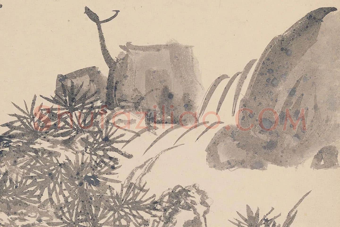 陈淳山水画《蟠松临涧图》局部 (2)