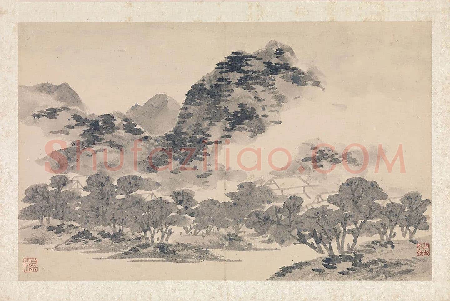 陈淳写意水墨山水画《空林积雨图》