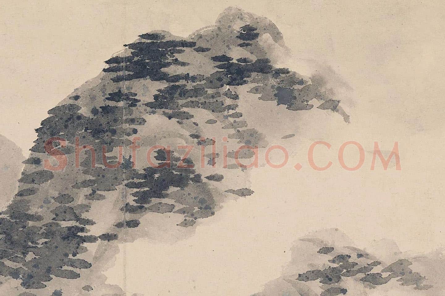 陈淳写意水墨山水画《空林积雨图》局部 (1)