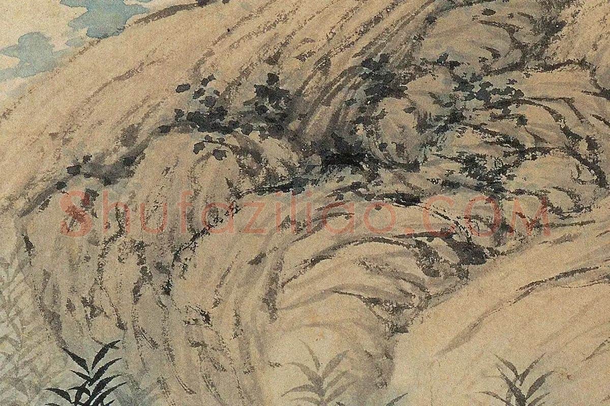 明代·沈贞山水画《竹炉山房图》高清大图局部细节 (3)