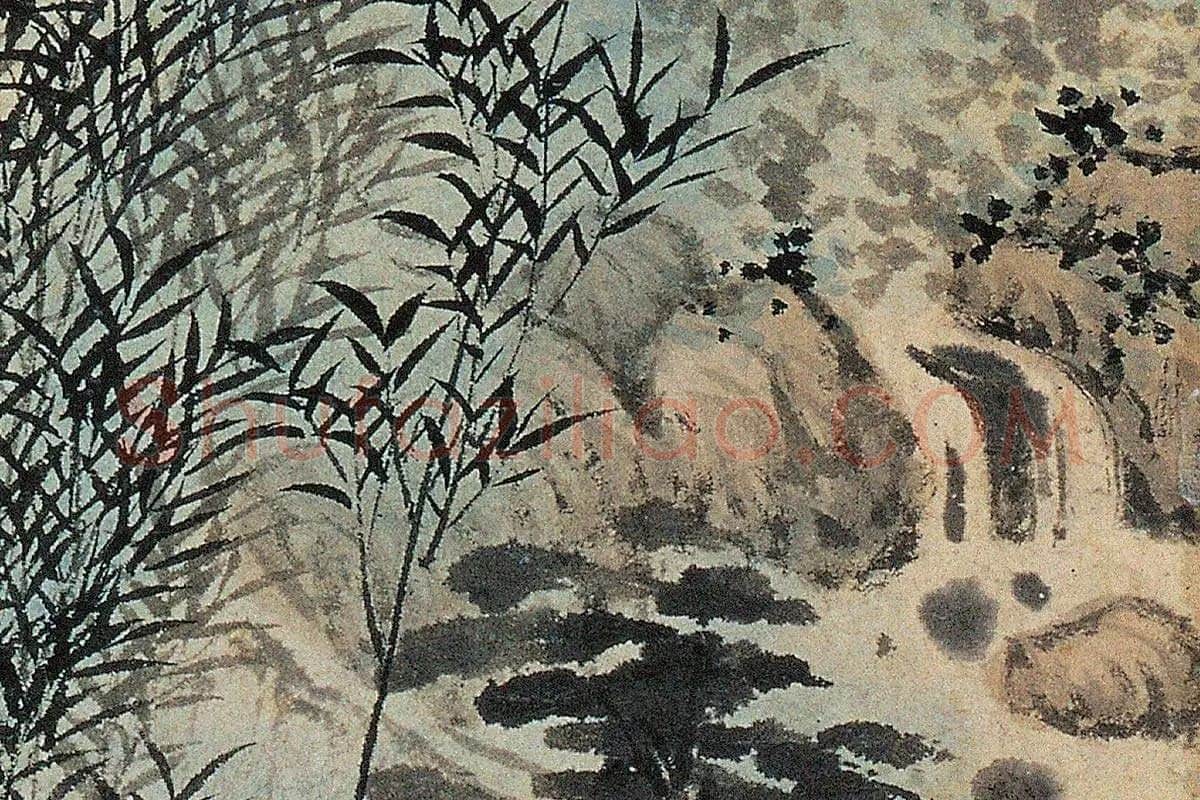 明代·沈贞山水画《竹炉山房图》高清大图局部细节 (5)