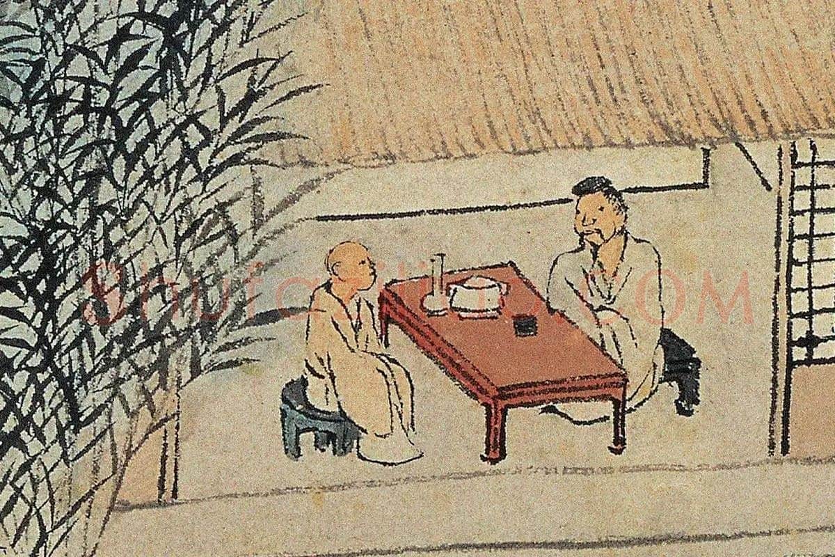 明代·沈贞山水画《竹炉山房图》高清大图局部细节 (7)