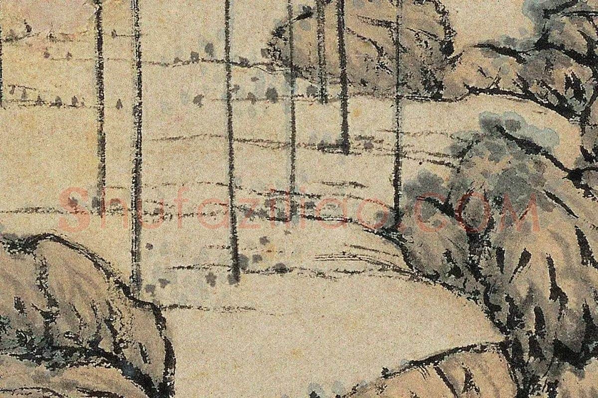 明代·沈贞山水画《竹炉山房图》高清大图局部细节 (8)