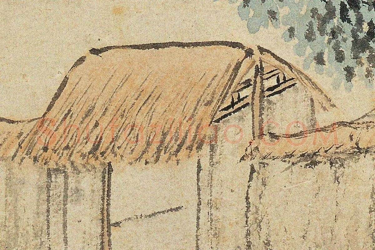 明代·沈贞山水画《竹炉山房图》高清大图局部细节 (14)