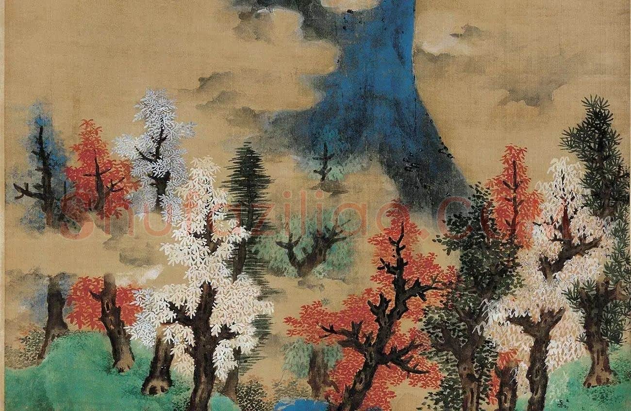 蓝瑛青绿山水《白云红树图》_03