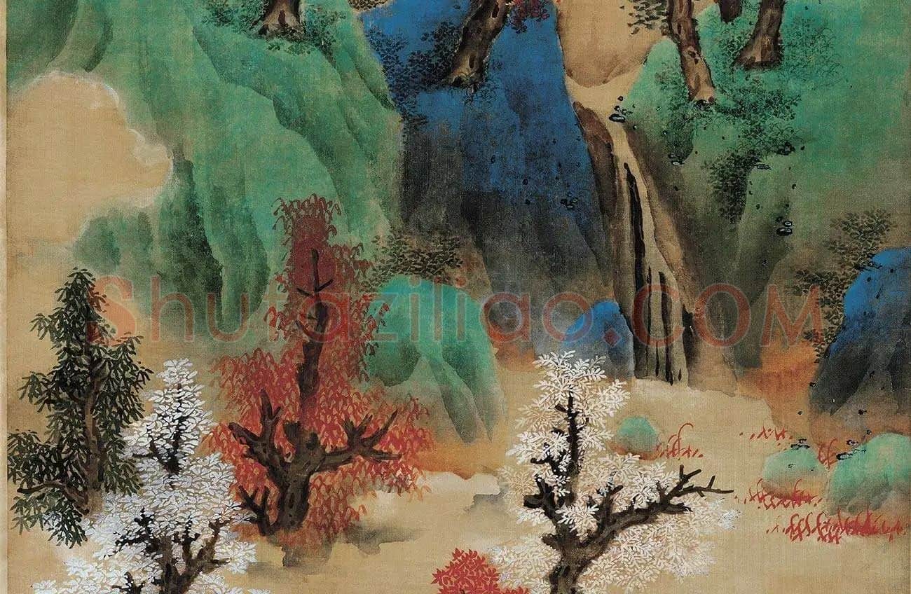 蓝瑛青绿山水《白云红树图》_04
