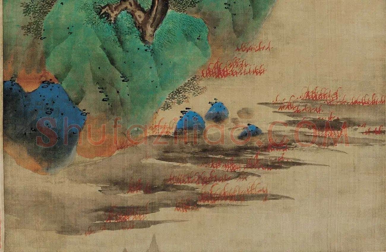 蓝瑛青绿山水《白云红树图》_06