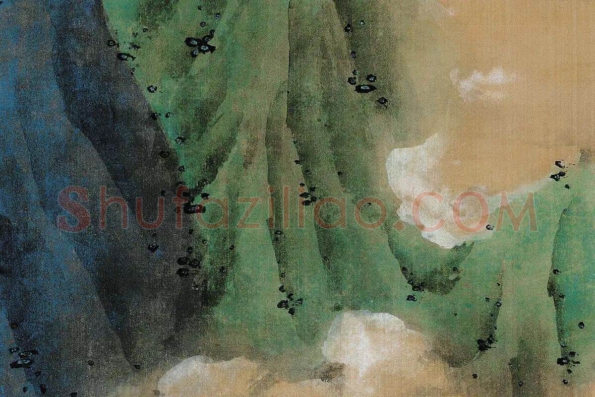 蓝瑛青《白云红树图》高清大图局部细节 (11)