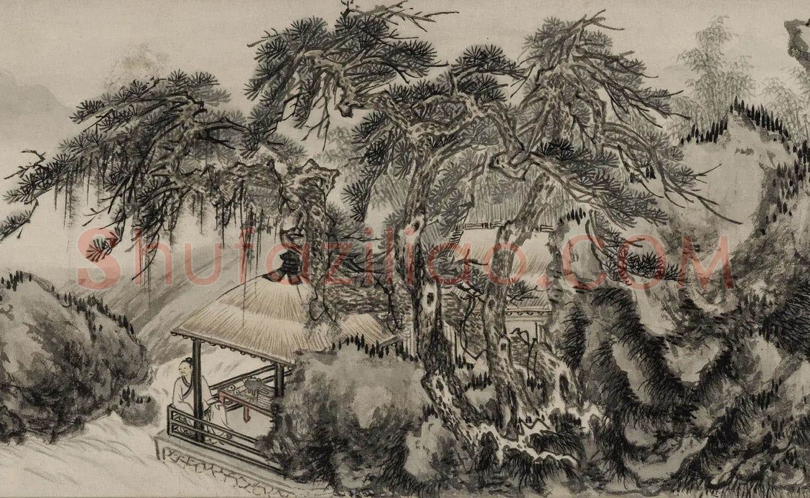 明代山水画《倪瑛归庵图卷》局部