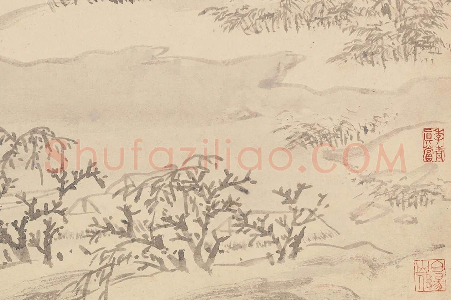 陈淳雪景山水画《雪浦归鸦图》局部 (1)