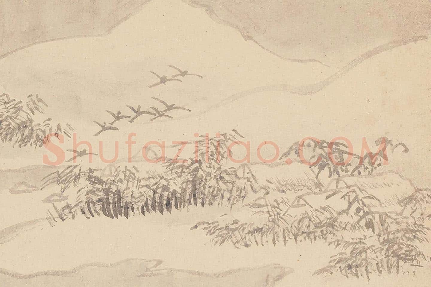 陈淳雪景山水画《雪浦归鸦图》局部 (2)
