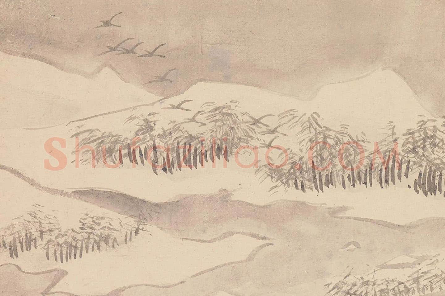 陈淳雪景山水画《雪浦归鸦图》局部 (3)