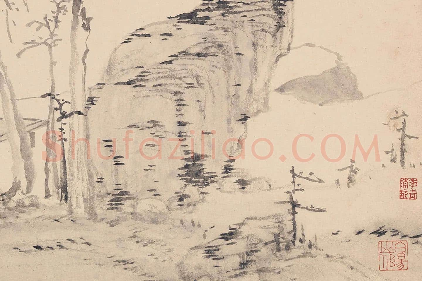 陈淳山水画《疏树闲亭图》局部 (1)