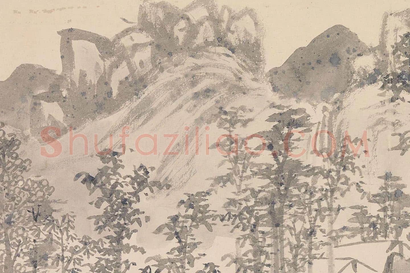 陈淳山水画《层岩丛木图》局部 (2)